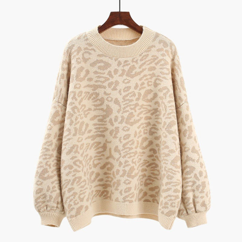 Damen Oversized Strickpullover mit Leopardenmuster und weichem Material Heidi-Mode