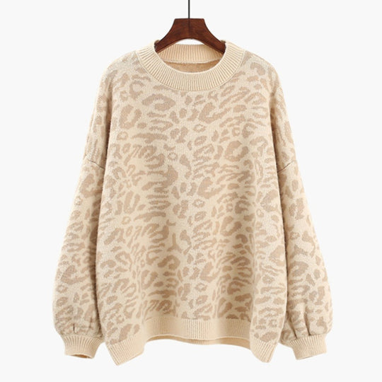 Damen Oversized Strickpullover mit Leopardenmuster und weichem Material Heidi-Mode