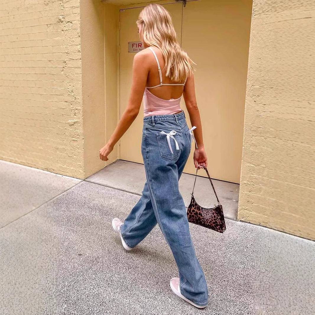 Damen Hoch taillierte Bootcut-Jeans mit weitem Bein und dehnbarer Passform Heidi-Mode