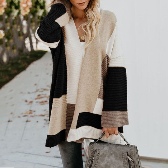Damen lässige Strickjacke mit modischem Streifenmuster Heidi-Mode