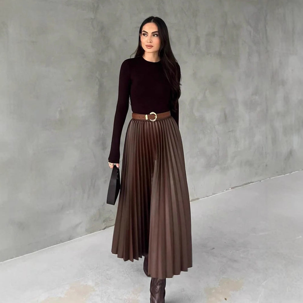 Damen Plissierter Midi-Rock mit elastischem Bund und schönem Schimmer Heidi-Mode