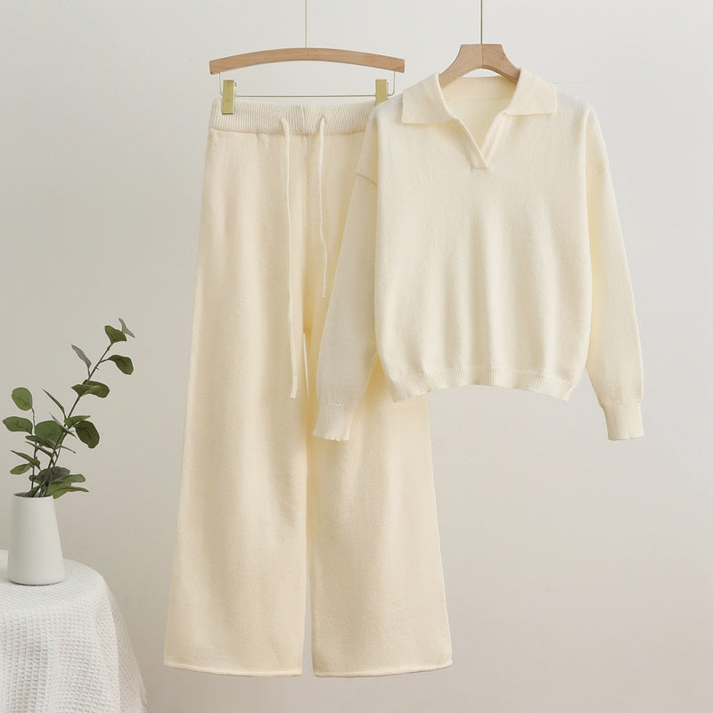 Damen gemütliches Strick-Loungewear-Set mit weit geschnittenem Pullover und Hose Heidi-Mode