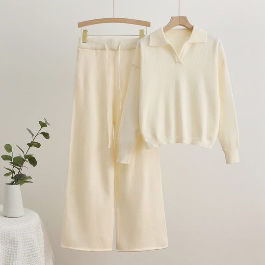 Damen gemütliches Strick-Loungewear-Set mit weit geschnittenem Pullover und Hose Heidi-Mode
