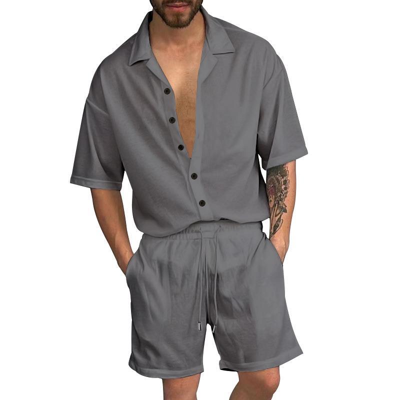 Herren Freizeit-Set mit lässigem Kurzarmhemd und elastischen Shorts Heidi-Mode