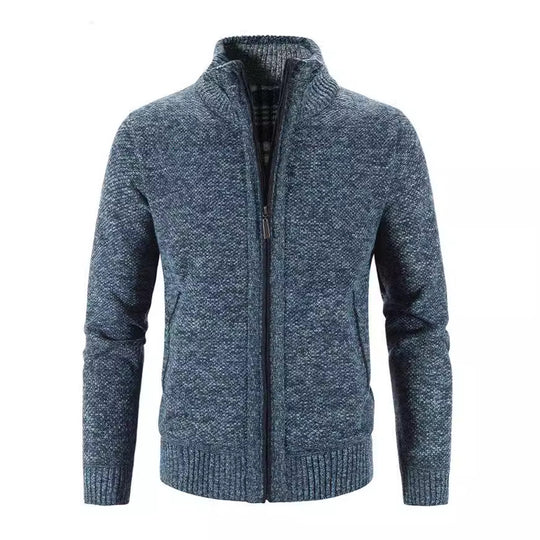 Herren Strickjacke mit strukturiertem Muster und hohem Stehkragen Heidi-Mode