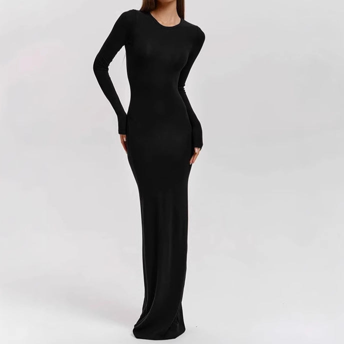 Damen Elegantes Langarm-Maxikleid mit figurformendem Schnitt und hohem Komfort Heidi-Mode