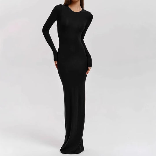 Damen Elegantes Langarm-Maxikleid mit figurformendem Schnitt und hohem Komfort Heidi-Mode