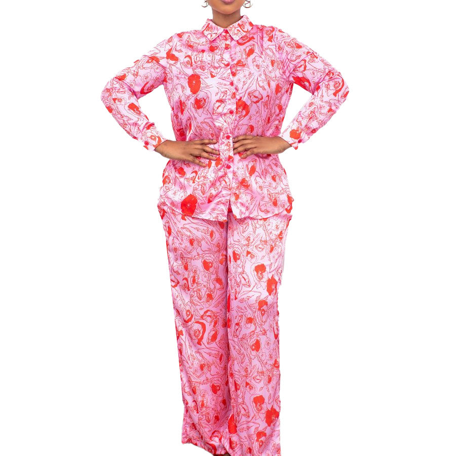 Damen Pyjama Set mit floralem Design und langärmliger Bluse Heidi-Mode