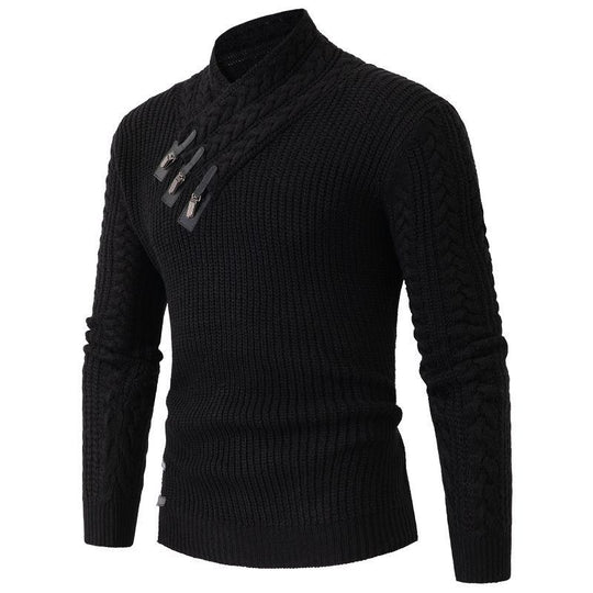 Herren Strickpullover mit asymmetrischem Kragen und dekorativem Zipper Heidi-Mode