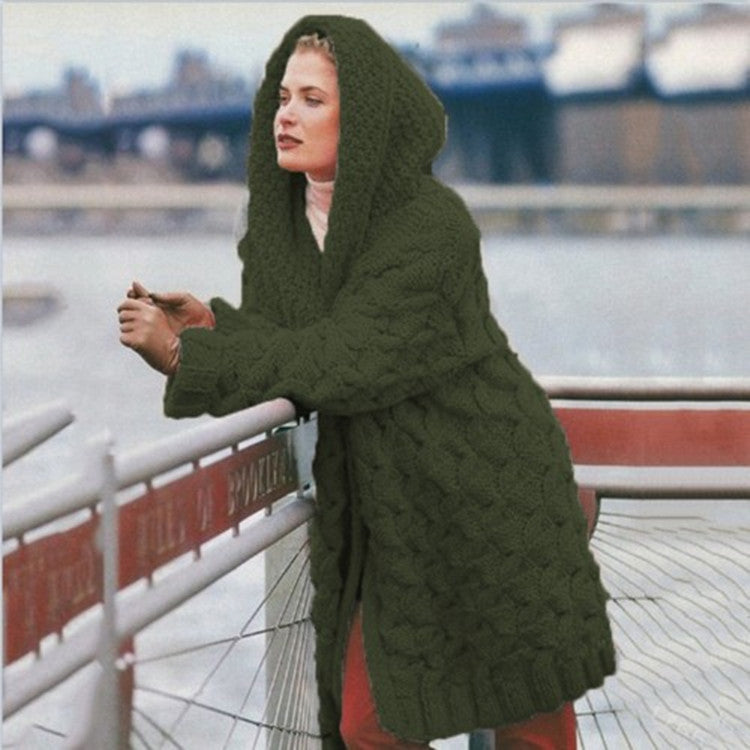 Damen oversized Grobstrickmantel mit Kapuze Heidi-Mode