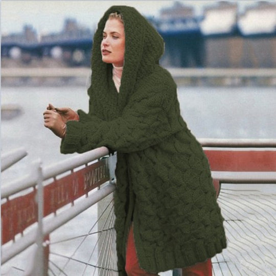 Damen oversized Grobstrickmantel mit Kapuze Heidi-Mode