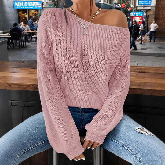 Damen lässiger Pullover mit asymmetrischem Schnitt und überschnittenen Schultern Heidi-Mode