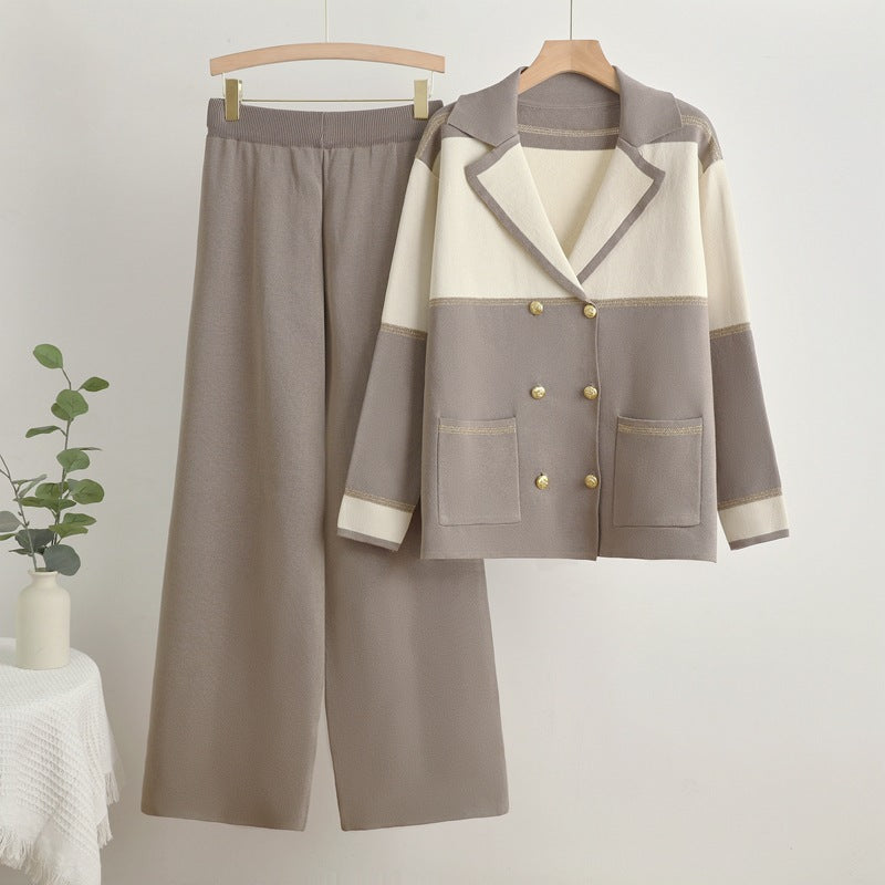 Damen elegantes und komfortables Freizeitanzug-Set mit doppelter Knopfleiste Heidi-Mode