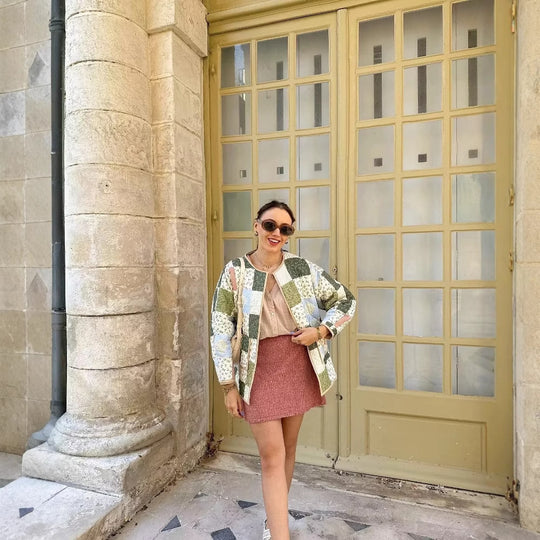 Damen gesteppte Patchwork-Jacke mit praktischen Taschen Heidi-Mode