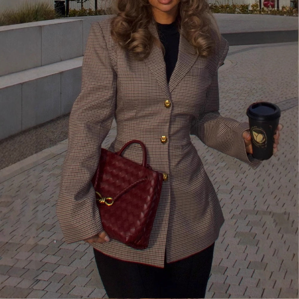 Damen Modischer Blazer im Karomuster mit taillierter Passform Heidi-Mode