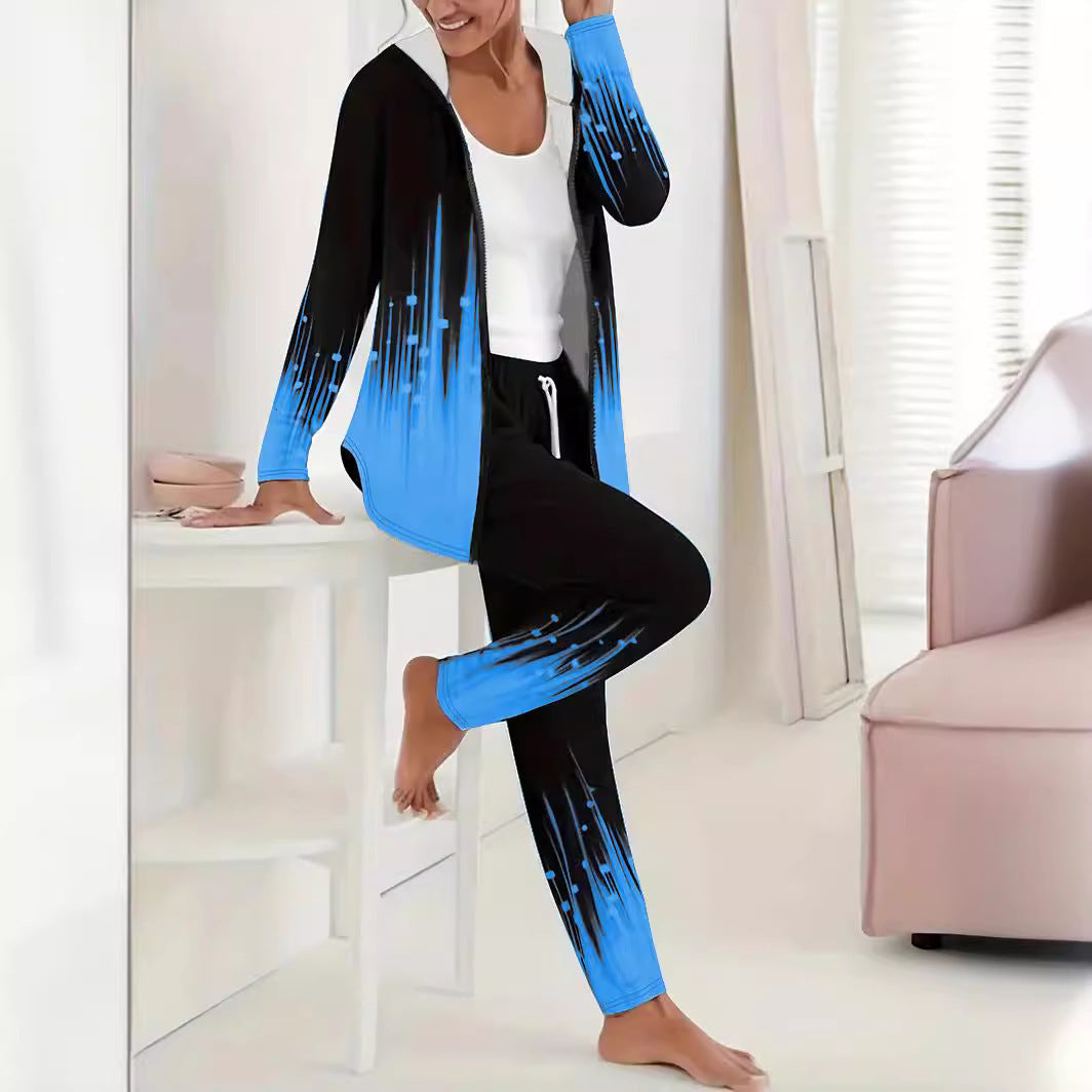 Damen Sportanzug mit kapuzenförmigem Oberteil und elastischen Bundhosen Heidi-Mode