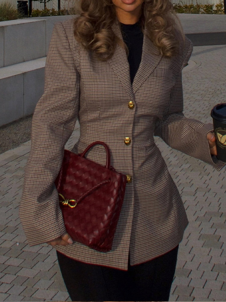 Damen Modischer Blazer im Karomuster mit taillierter Passform Heidi-Mode