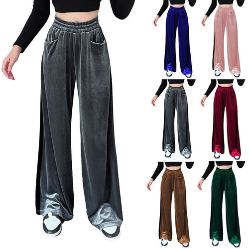 Damen Weite Samt-Hose mit elastischem Bund und praktischen Taschen Heidi-Mode