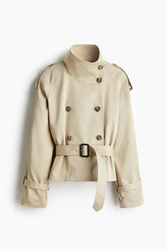 Damen modische Trenchjacke mit Gürtel und doppelter Knopfaiusschnitt Heidi-Mode