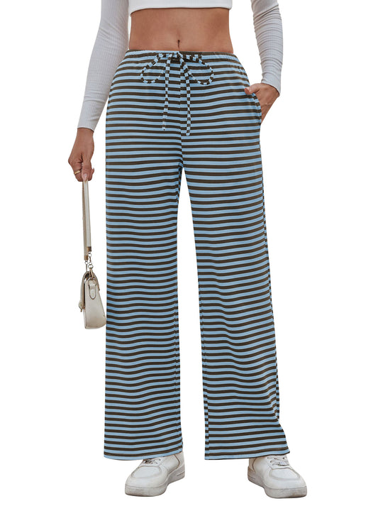 Damen weite Streifenhose mit elastischem Bund und Kordelzug Heidi-Mode