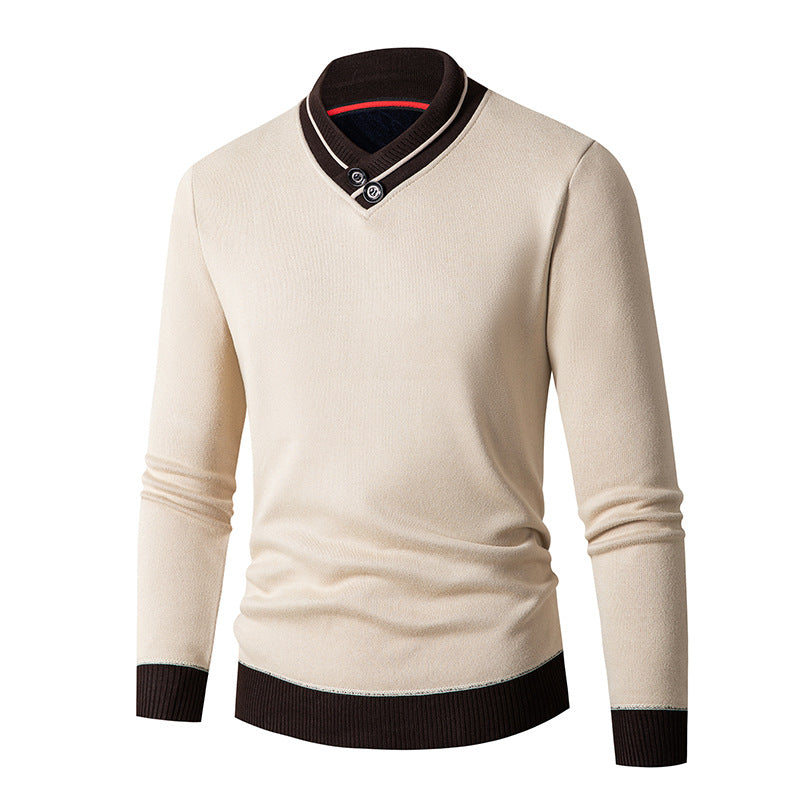 Herren Pullover mit modernem Schalkragen und Knopfdetails Heidi-Mode