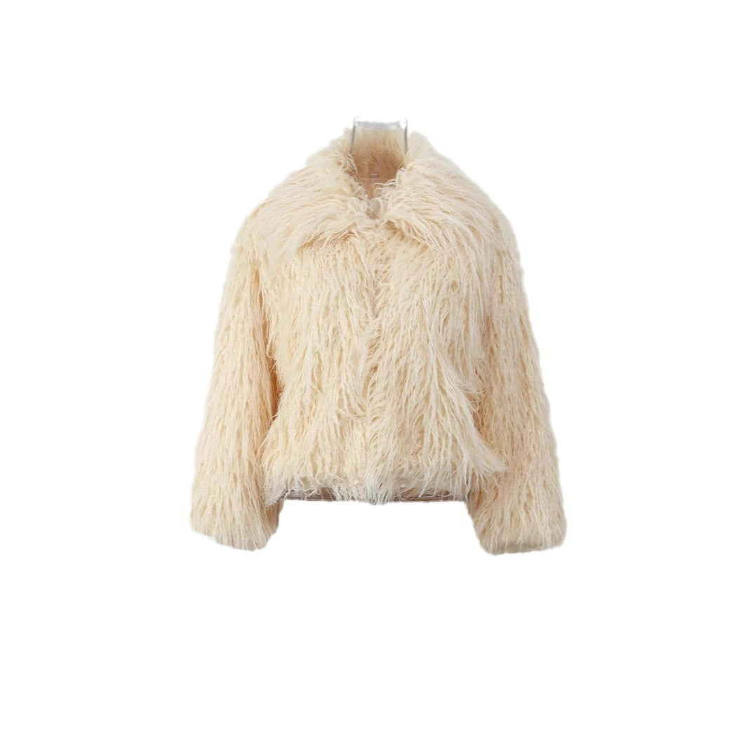 Damen Eleganter Kunstpelzmantel mit hohem Kragen und stilvollem Schnitt Heidi-Mode