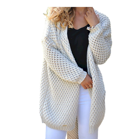 Damen Strickjacke mit modernem Lochmuster und offener Front Heidi-Mode