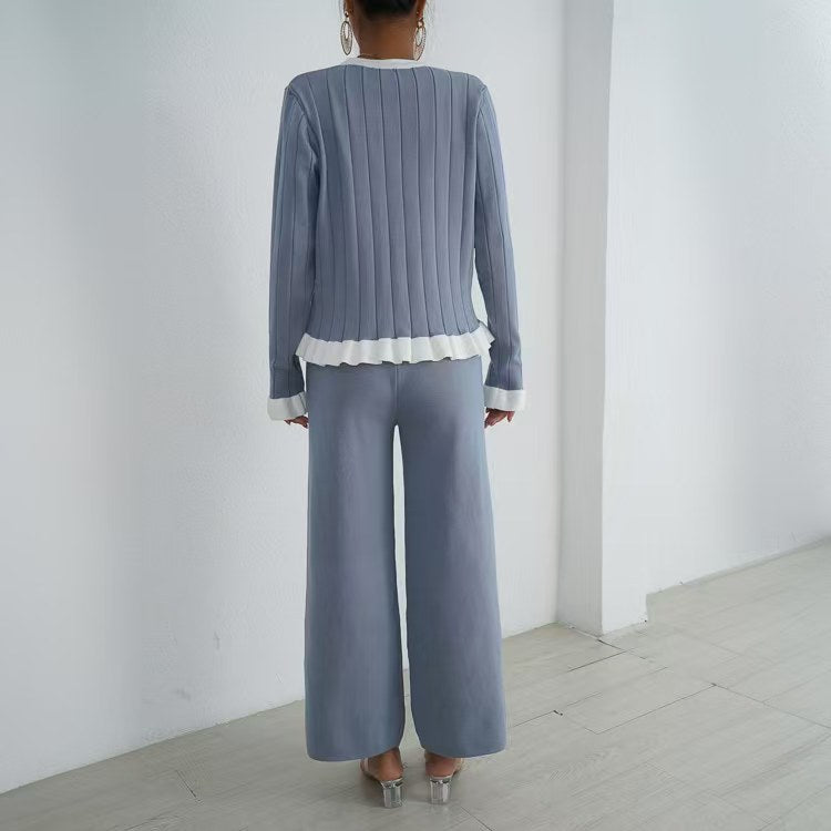 Damen elegantes Strick-Loungewear-Set mit dekorativen Details Heidi-Mode