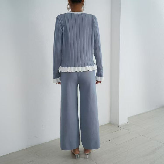 Damen elegantes Strick-Loungewear-Set mit dekorativen Details Heidi-Mode