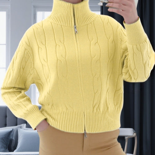 Damen Strickpullover mit hohem Kragen und Reißverschluss Heidi-Mode