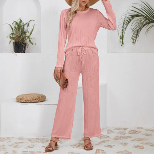 Damen lässiges Jogginganzug mit strukturiertem Material und hohem Bund Heidi-Mode