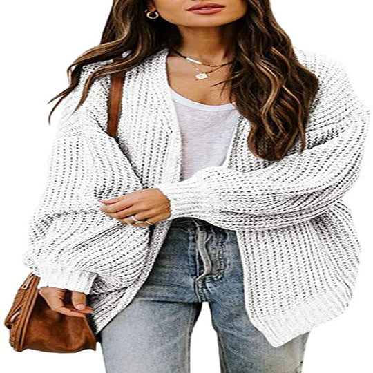 Damen Oversized Strickpullover mit Ballonärmeln und Strukturdesign Heidi-Mode