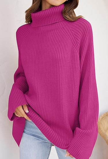 Damen Feinstrickpullover mit hohem Kragen und weitem Schnitt Heidi-Mode