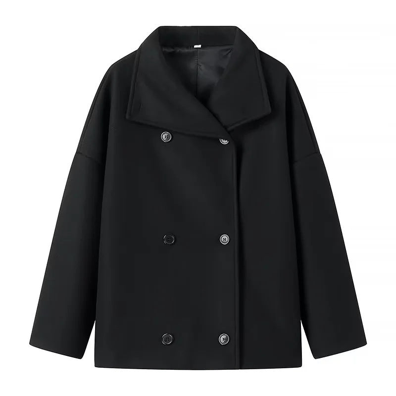 Damen Oversize Doppelreiher-Jacke mit elegantem Schalkragen und großen Knöpfen Heidi-Mode