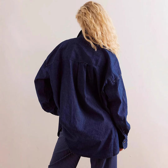 Damen Oversized Jeanshemd mit aufgesetzten Taschen Heidi-Mode
