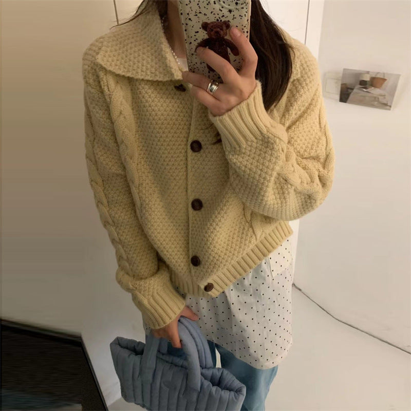 Damen Grobstrickjacke mit kontrastierenden Knöpfen und strukturiertem Design Heidi-Mode