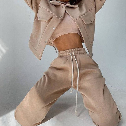 Damen lässiges Fleece-Set mit praktischer Jacke und bequemen Jogginghosen Heidi-Mode