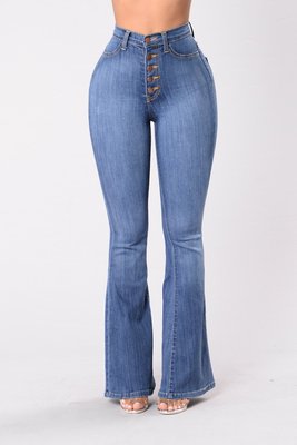Damen Flared Jeans mit hohem Bund und dekorativer Knopfleiste Heidi-Mode