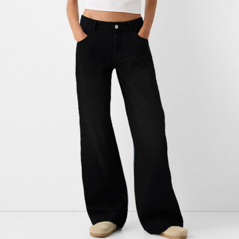 Damen Weite Jeans mit hoher Taille und klassischen Taschen Heidi-Mode