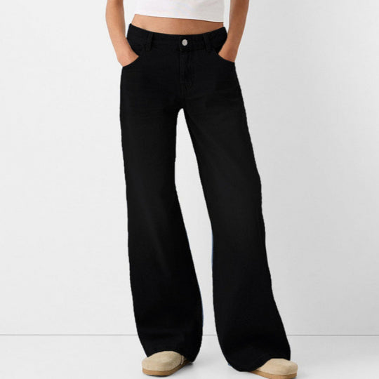 Damen Weite Jeans mit hoher Taille und klassischen Taschen Heidi-Mode