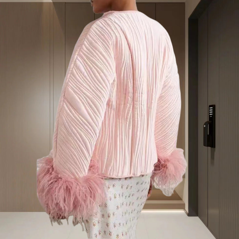 Damen Elegante Strickjacke mit voluminösen Ärmeln und feinem Muster Heidi-Mode