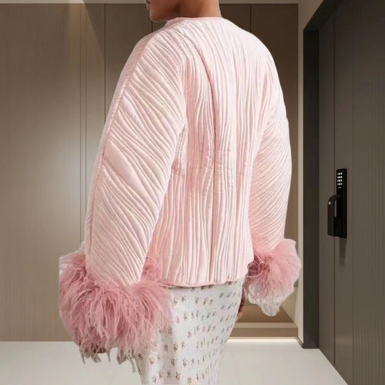 Damen Elegante Strickjacke mit voluminösen Ärmeln und feinem Muster Heidi-Mode