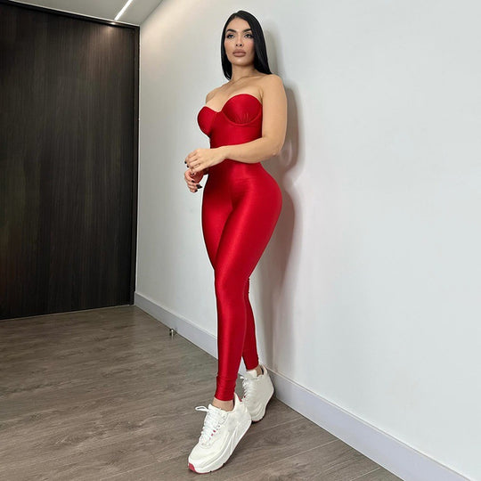 Damen Körperbetonter Jumpsuit mit Bügel-Bustier Heidi-Mode