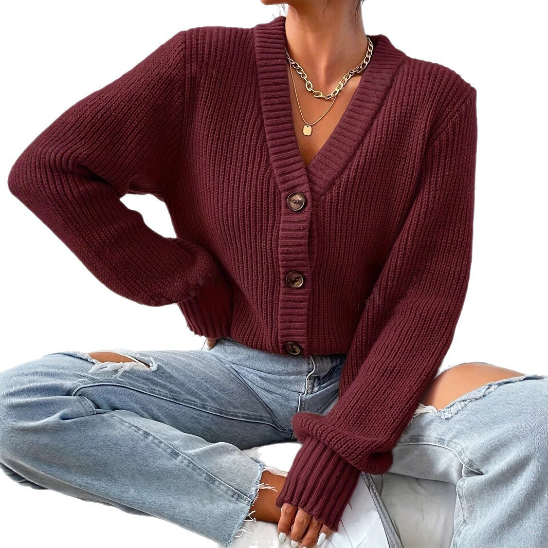 Damen bequeme Strickjacke mit schickem V-Ausschnitt Heidi-Mode