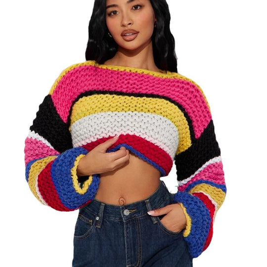 Damen Buntes Cropped Strickoberteil Heidi-Mode