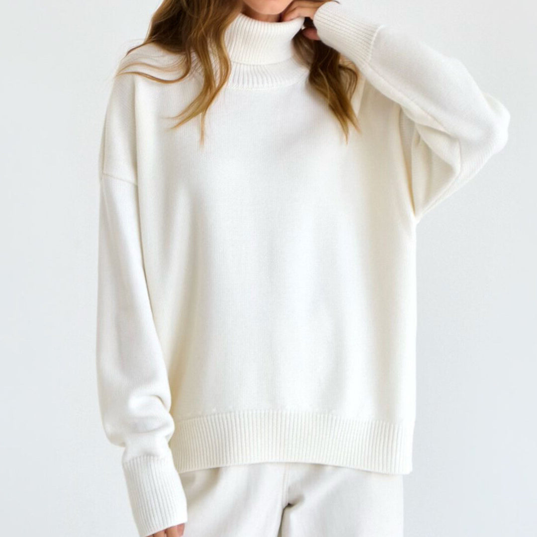 Damen Oversized Rollkragenpullover mit Rippstruktur Heidi-Mode