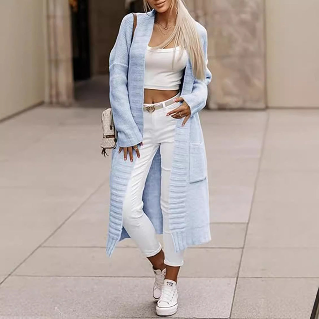 Damen Strickmantel mit lässigem Schnitt und tiefen Taschen Heidi-Mode