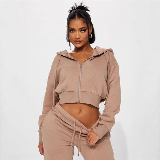 Damen Sportliches Freizeit-Loungewear-Set mit cropped Oberteil und bequemer Hose Heidi-Mode