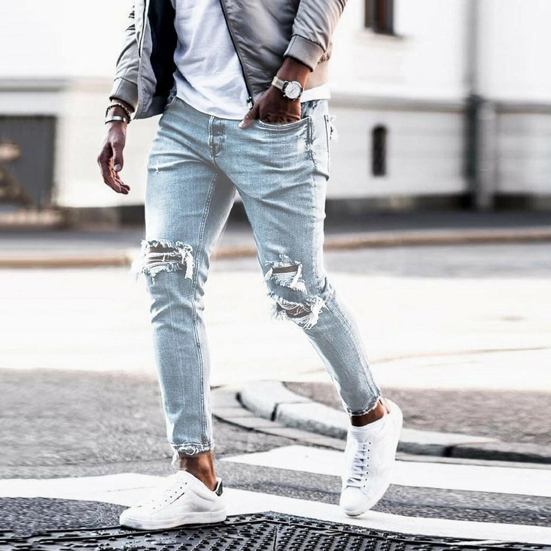 Herren Ripped Jeans im modernen Used-Look mit lässigem Schnitt Heidi-Mode