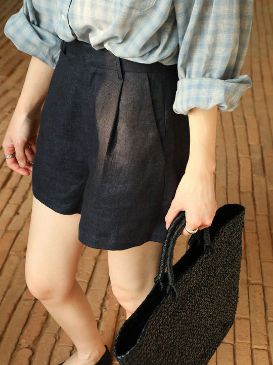 Damen Leichte Leinen-Shorts mit fließendem Schnitt und praktischen Taschen Heidi-Mode